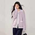 Chic Faux Fur Color-Blocked Knit Cardigan for WomenLong SleeveKnitted Open Front Sweater Coat