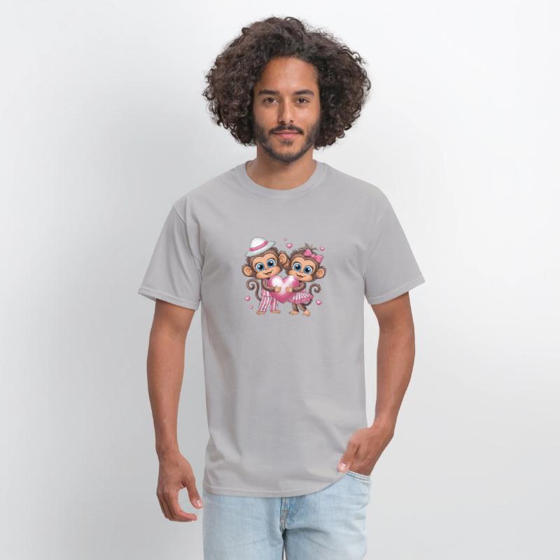 Adorable Monkey Couple with Heart and Pink Accents