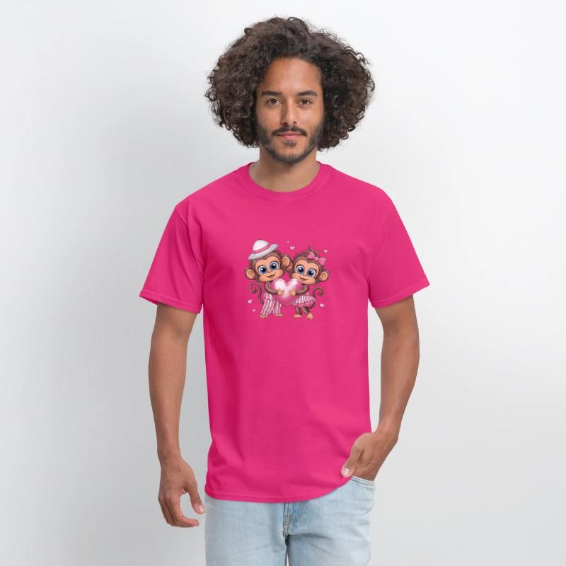 Adorable Monkey Couple with Heart and Pink Accents