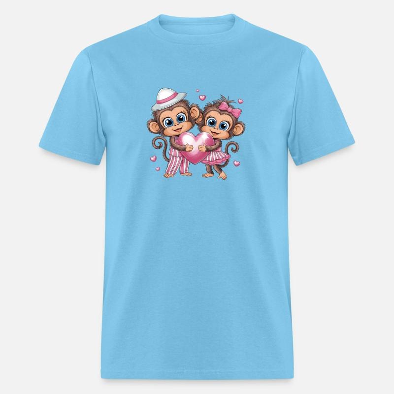 Adorable Monkey Couple with Heart and Pink Accents