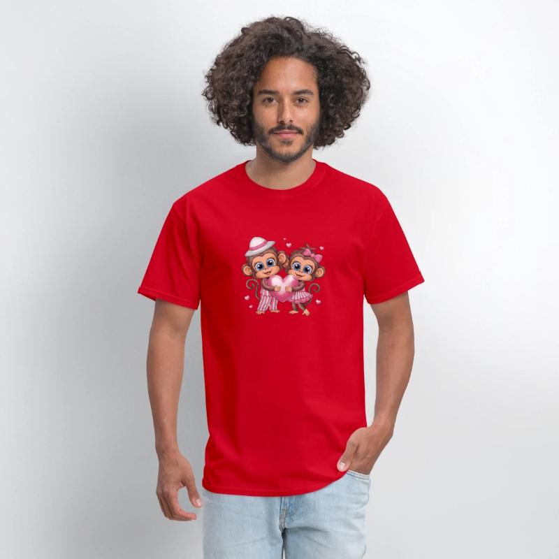 Adorable Monkey Couple with Heart and Pink Accents
