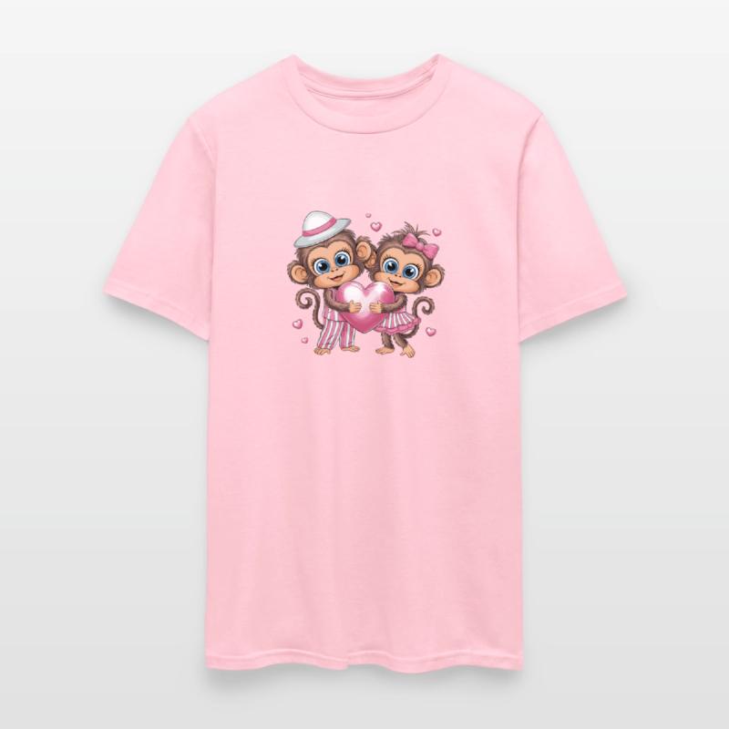 Adorable Monkey Couple with Heart and Pink Accents