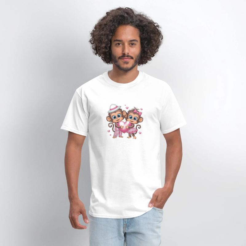 Adorable Monkey Couple with Heart and Pink Accents