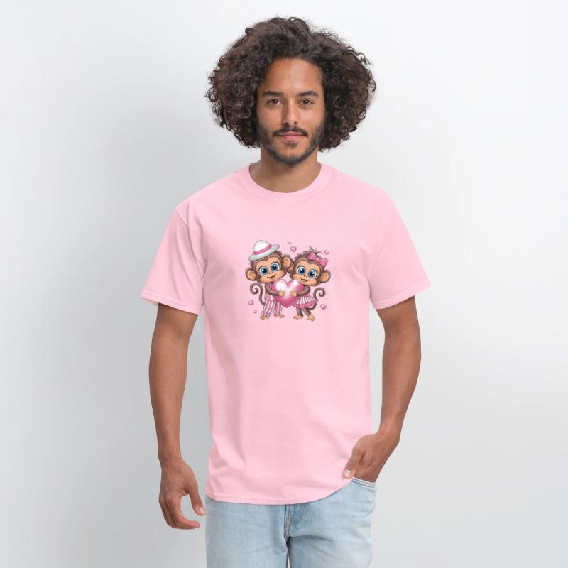 Adorable Monkey Couple with Heart and Pink Accents