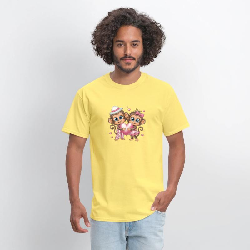 Adorable Monkey Couple with Heart and Pink Accents