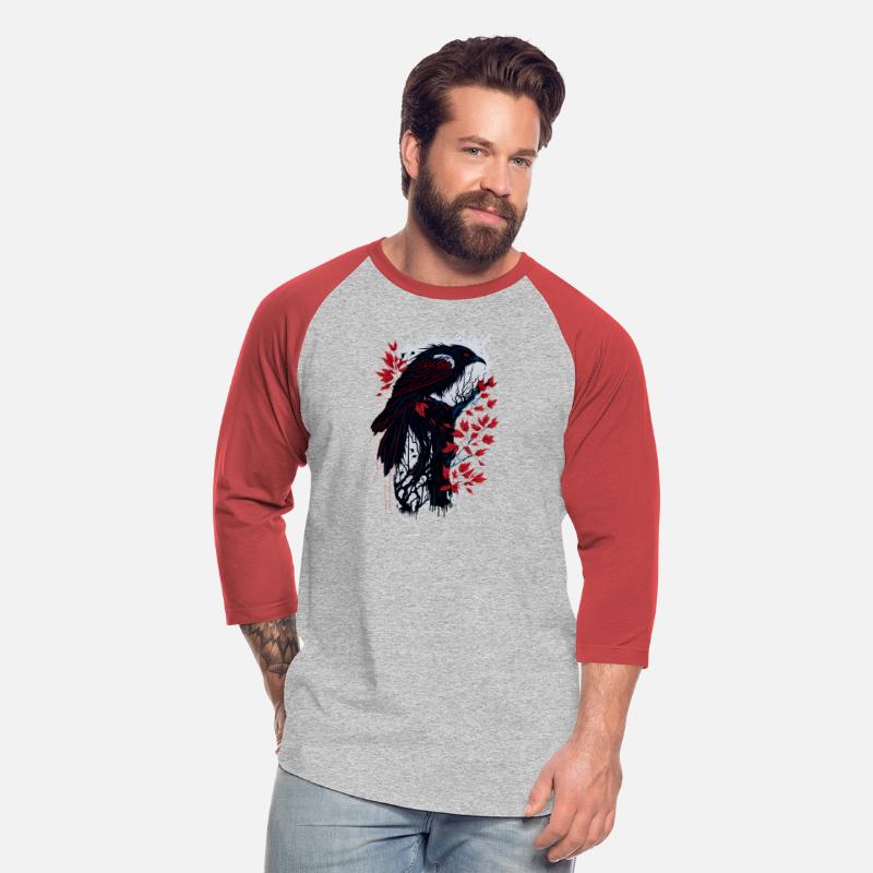 Black and Red Raven on Tree Branch