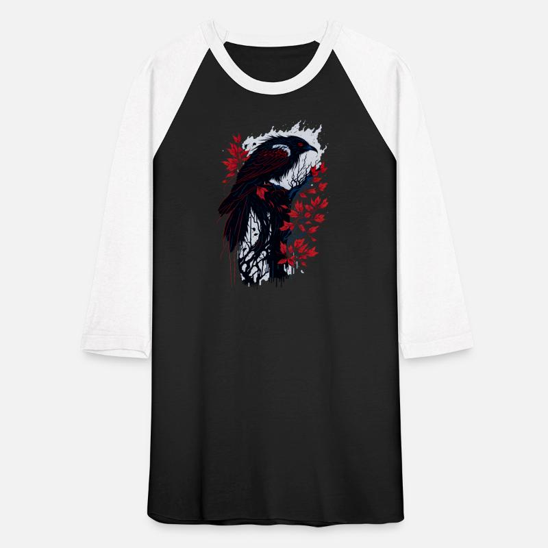 Black and Red Raven on Tree Branch