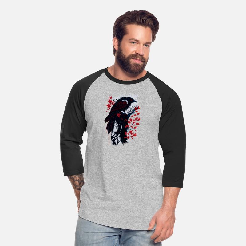 Black and Red Raven on Tree Branch