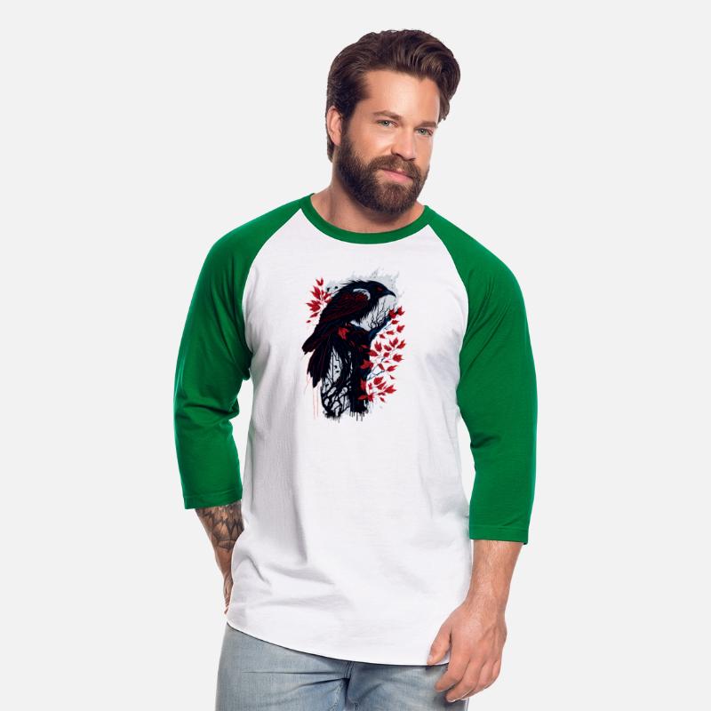 Black and Red Raven on Tree Branch