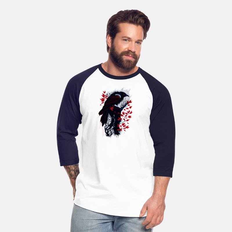 Black and Red Raven on Tree Branch