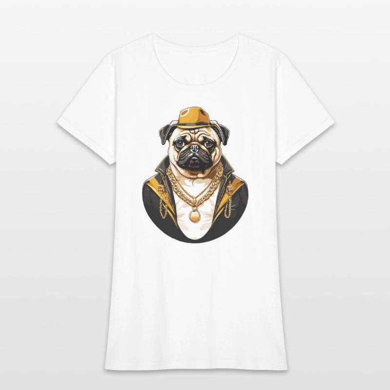 Brutal pug gangster with gold chain T shirt design