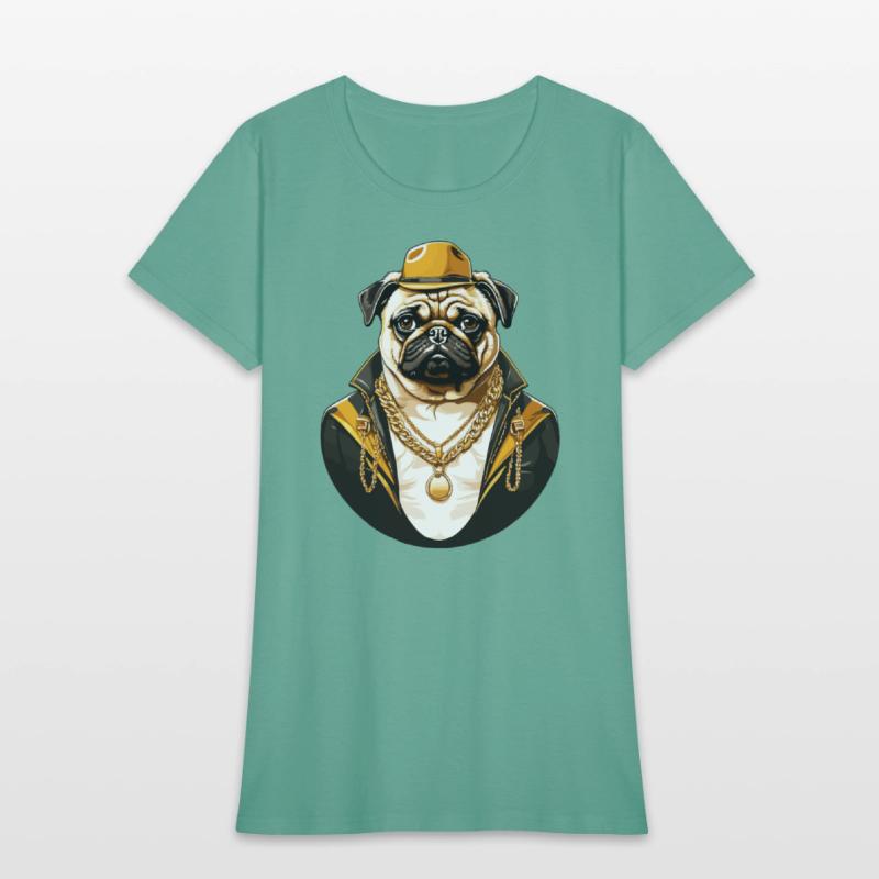 Brutal pug gangster with gold chain T shirt design
