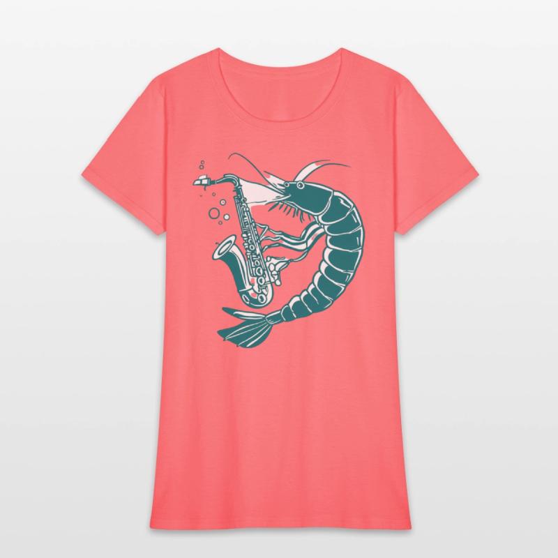 Cartoon Shrimp Playing Saxophone