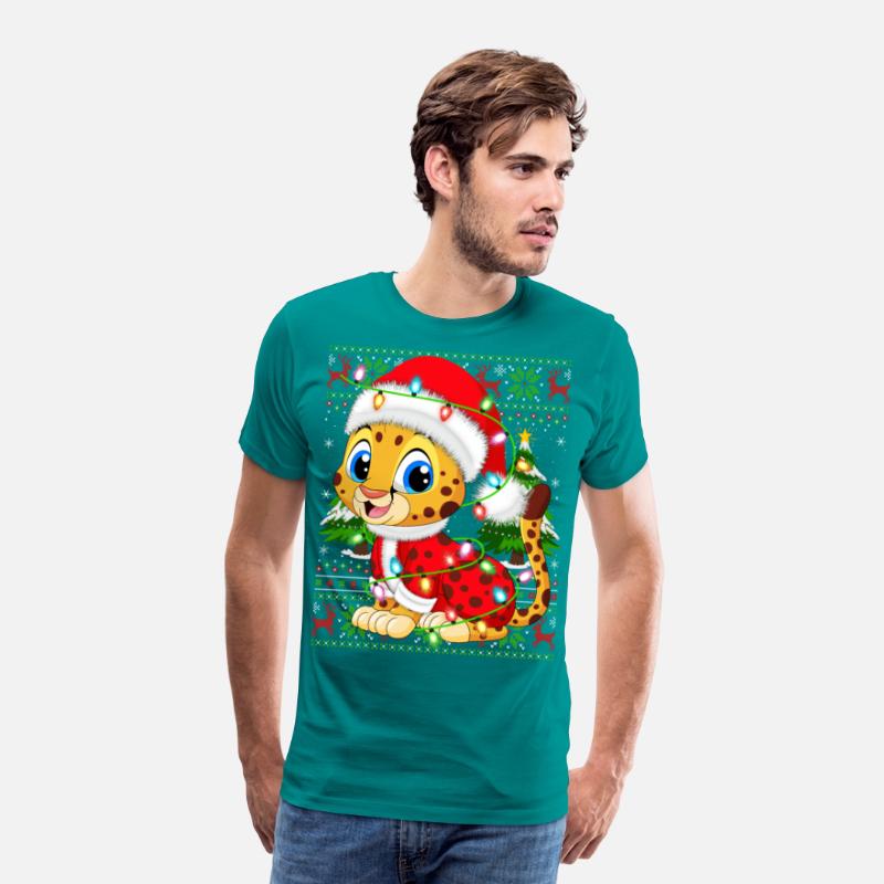 Cheetah Santa Hat Ugly Christmas Tree Lights