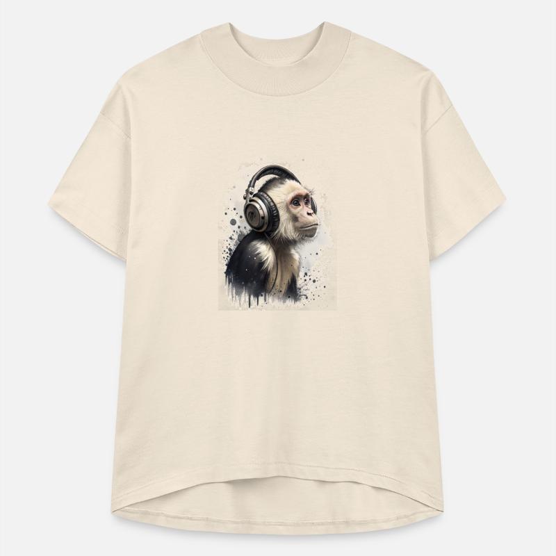Cool capuchin monkey wearing headphones