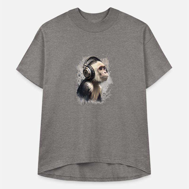 Cool capuchin monkey wearing headphones