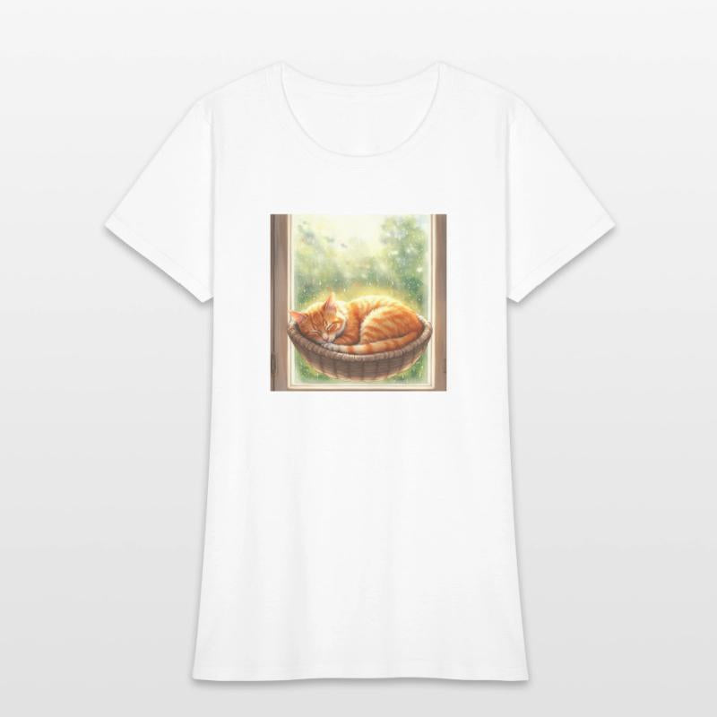 Cozy Cat Napping by Window Scene