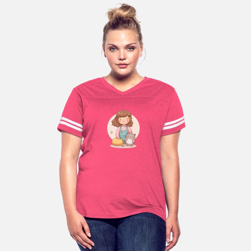 Cute Girl and Chubby Cat – Kids Cartoon Wall Art