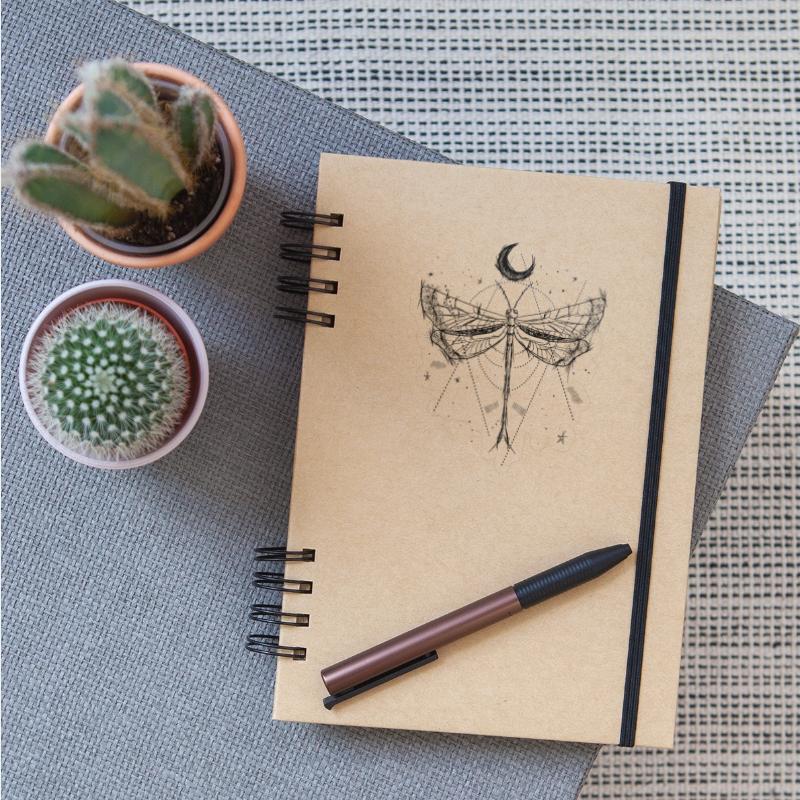 Drawing of a dragonfly in moonlight Boho style