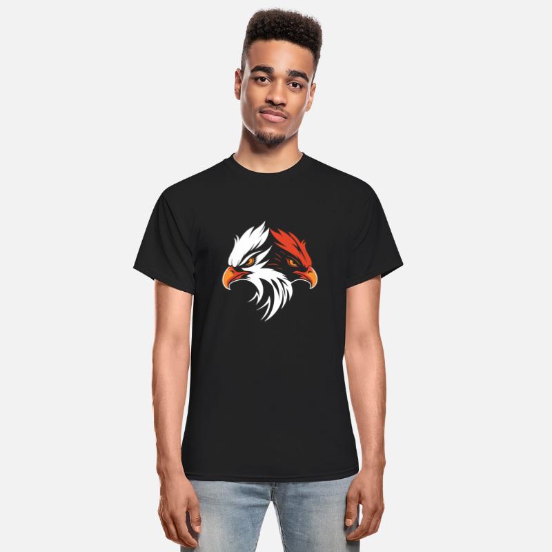 Dual Eagle Head Bold Black White Red Fierce Design